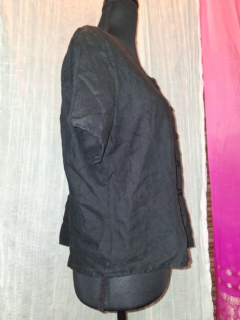 Flax Black Short-Sleeve Linen Button-Front Top - Picture 4 of 4